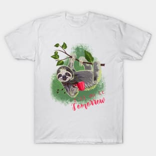 Sloth with coffee mug tropical pribt T-Shirt